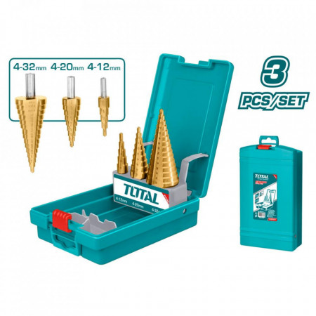 Set 3 burghie conice in trepte Total, diametru prindere 6, 8, 10 mm, NM/ TACSD2031