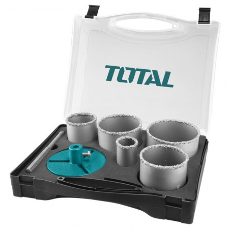 Set 7 accesorii carote zidarie Total TACSH2071/NM, dimensiuni 33-83 mm, Argintiu