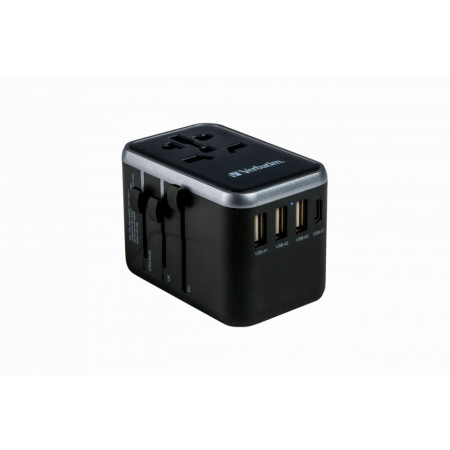 Adaptor universal Verbatim UTA-04 6-in-1, priza cu USB-C, USB-C, 3 x USB-A, Negru