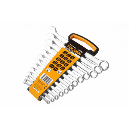 Set de 12 chei de piulite combinate Cr-V Tolsen, 6-22mm, finisaj mat, NM/ TL-15888, Argintiu