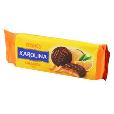 Biscuiti glazurati cu umplutura de jeleu de portocala Roshen Karolina 135g, NM21824