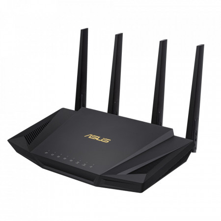 Router wireless Asus WiFi 6, AX3000, V2 Trend Micro, Tri-core 1.5 GHz, compatibil ASUS AiMesh, NM/ RT-AX58U, Negru