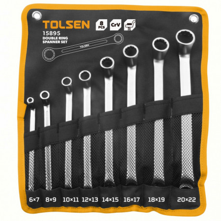 Set de 8 chei inelare duble Tolsen TL-15895NM, 8 buc, Cr-V, 6x7-20x22 mm, husa, Argintiu