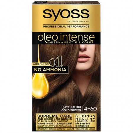 Vopsea de par permanenta fara amoniac Syoss Color Oleo Intense 4-60 Saten Auriu, 115 ml