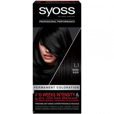 Vopsea de par permanenta Syoss Color Baseline 1-1 Negru, 115 ml