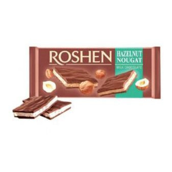 Ciocolata cu umplutura de crema de alune Roshen Chocolate Milk Hazelnuts Nougat 90g, NM21912