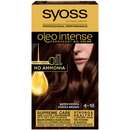 Vopsea de par permanenta fara amoniac Syoss Color Oleo Intense 4-18 Saten Mokka, 115 ml