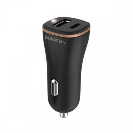 Incarcator auto Duracell dual USB-A + USB-C PD 27W, Negru