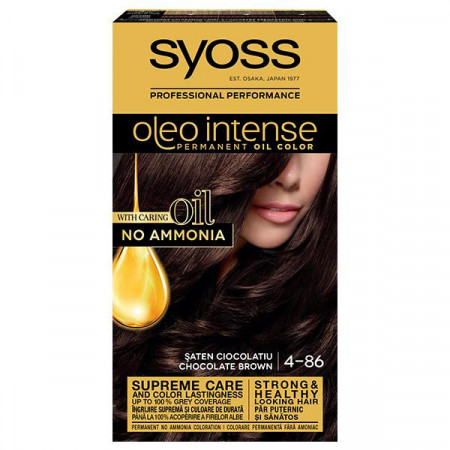 Vopsea de par permanenta fara amoniac Syoss Color Oleo Intense 4-86 Saten Ciocolatiu, 115 ml