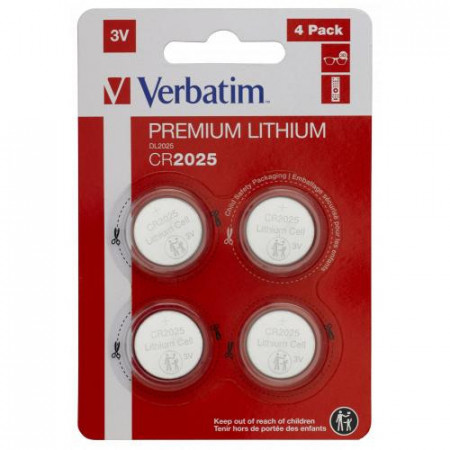 Baterii Verbatim, Lithium, CR2025, 3V, 4 bucati, NM/49532, Argintiu