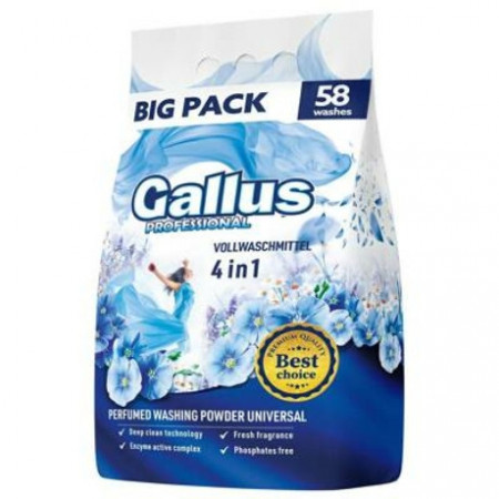 Detergent automat pudra Gallus Profesional 4 in 1, 58 spalari, 3.2 kg, Albastru