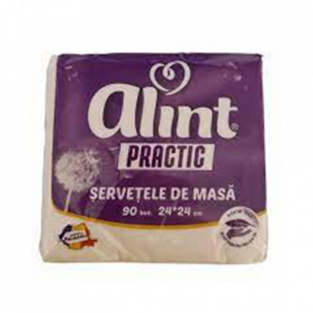 Servetele de masa Alint Practic, 1 strat, 24 x 24 cm, 90 buc, Alb