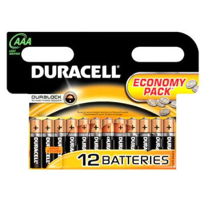 Baterii alcaline Duracell AAA, R3, 12 bucati, NM/ 2.E.2.A, Negru-Bronz