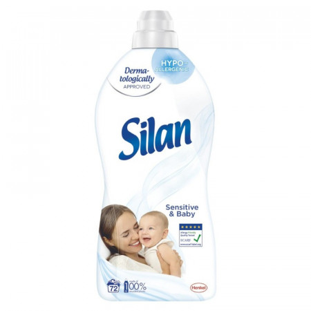 Balsam de rufe Silan Sensitive & Baby, Hipoalergenic, 72 spalari, 1.8 L, Alb