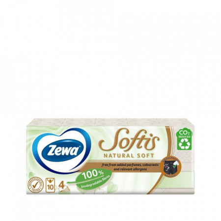 Servetele nazale Zewa Softis Natural Soft, 4 straturi, 10 pachete, Crem