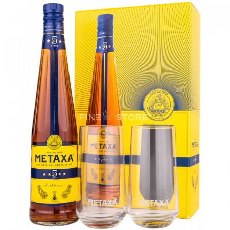 Brandy Metaxa 5 stele, 700ml + 2 pahare, NM21423
