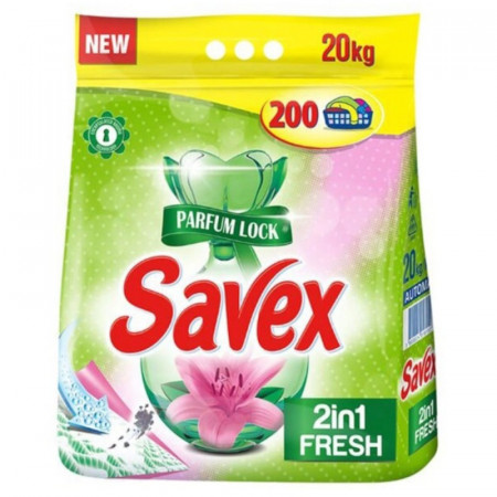 Detergent automat pudra Savex 2 in 1 Fresh, 200 spalari, 20 Kg, Multicolor