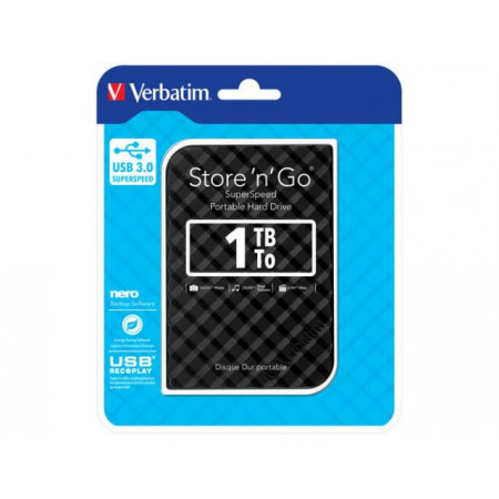 HDD extern Verbatim Store 'n' Go, USB 3.0, 1TB Gen.2, NM/ 53194, Negru