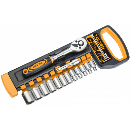 Set de 14 chei tubulare de 1/4" cu maner cu clichet Cr-V, In