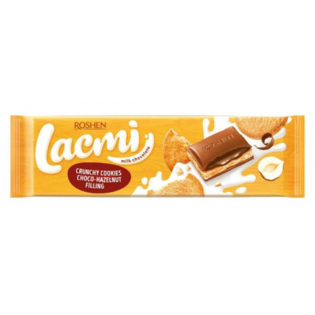 Ciocolata cu umplutura de alune, ciocolata si biscuiti crocanti Roshen Lacmi 265g, NM26434