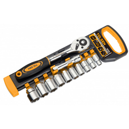Set de 12 chei tubulare de 3/8" cu maner cu clichet Cr-V, In