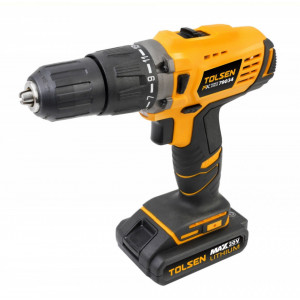 Masina de gaurit Tolsen cu 2 acumulatori Li-Ion 20V, 2000 mAh 58 Nm, Force Xpress, 1500 rpm, NM/ TL-79034, Galben/Negru