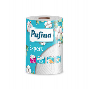 Prosop de bucatarie Pufina Expert, 1 rola, 3 straturi, 225 foi, 50 m, Alb