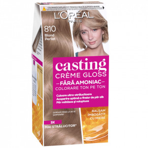 Vopsea de par semi-permanenta fara amoniac L'Oreal Paris Casting Creme Gloss 810 Blond Perlat, 180 ml