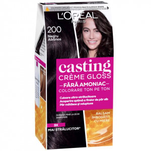 Vopsea de par semi-permanenta fara amoniac L'Oreal Paris Casting Creme Gloss 200 Negru Abanos, 180 ml