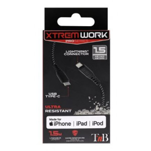 Cablu de date TnB XTREMWORK Lightning/USB tip C, 1.5 m, NM/ XCBLTC150, Negru - Img 2