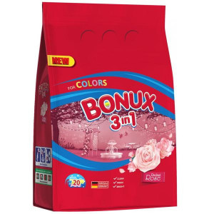 Detergent automat pudra Bonux 3 in 1 Color Rose, 20 spalari, 2 Kg, Rosu - Img 2