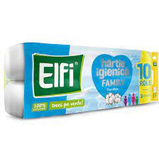 Hartie igienica Elfi Family Pure White, 3 straturi, 120 foi, 10 role, Alb