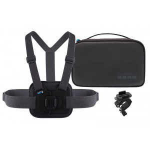 Kit sportiv GoPro, prindere piept, montura tubulara, geanta transport, Negru