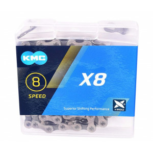 Lant KMC X8 - 1/2"x3/32" Nr. Zale: 116 - Otel - Argintiu/Gri - Za rapida, compatibil cu Shimano, Campagnolo si SRAM