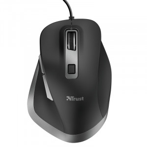 Mouse optic ergonomic cu fir Trust Fyda, 600 - 5000 dpi, 6 butoane, NM/ 23808, Negru - Img 1