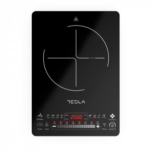 Plita portabila cu inductie Tesla, 2000W, 25x25cm, 8 niveluri putere, sticla Black Crystal, display digital LED, NM/ IC400B, Negru - Img 1