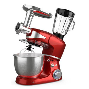 Robot de bucatarie rabatabil Tesla NM/KR600RA, 1000 W, 6 viteze, bol inox 5 L, masina de tocat, blender, Rosu - Img 1