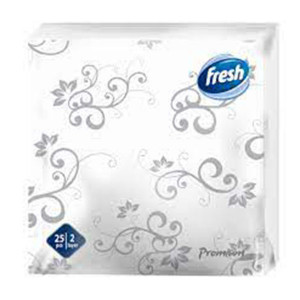 Servetele de masa Fresh White Silver, 2 straturi, 38 x 38 cm, 25 buc, Alb/Argintiu