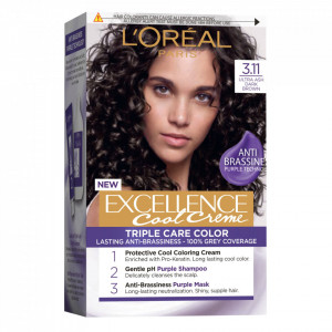 Vopsea de par permanenta cu amoniac L'Oreal Paris Excellence Cool Creme 3.11 Ultra Ash Dark Brown, 192 ml