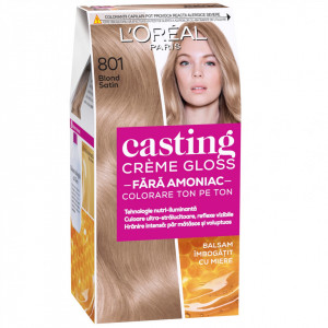 Vopsea de par semi-permanenta fara amoniac L'Oreal Paris Casting Creme Gloss 801 Blond Satin, 180 ml