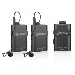 Kit lavaliere wireless Boya NMBY-WM4 Pro-K2, doua linii wireless 2.4Ghz, 2 microfoane lavaliera, 2TX+RX, DSLR & Smartphone, Gri - Img 1