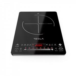Plita portabila cu inductie Tesla, 2000W, 25x25cm, 8 niveluri putere, sticla Black Crystal, display digital LED, NM/ IC400B, Negru - Img 2