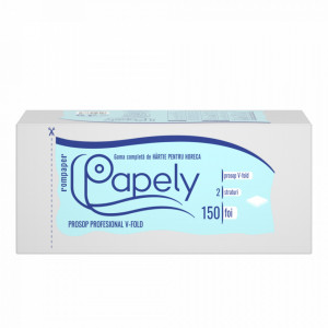 Prosop industrial de hartie Papely tip V, 2 straturi, 6 x 150 foi, 25 x 21 cm, Alb - Img 2