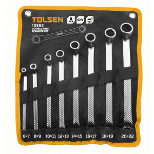 Set de 8 chei inelare duble Tolsen TL-15895NM, 8 buc, Cr-V, 6x7-20x22 mm, husa, Argintiu