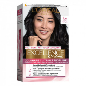 Vopsea de par permanenta cu amoniac L'Oreal Paris Excellence Creme 100 Negru Profund, 192 ml