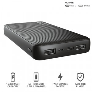 Baterie externa Trust Primo 15000 mAh, USB-C, 3 A, NM/ 23594, Negru