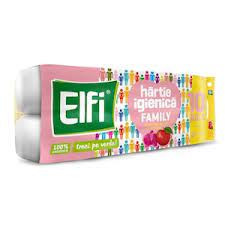 Hartie igienica Elfi Family Mar&Orhidee, 3 straturi, 120 foi, 10 role, Alb