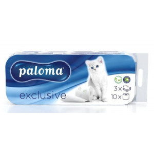 Hartie igienica Paloma Exclusive, 10 role, 3 straturi, Floral, Alb