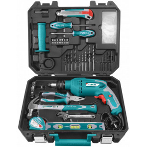 Trusa meseriasului cu scule Total THKTHP1012/NM, bormasina 650 W, 101 piese, cutie transport, Negru/Verde