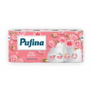 Hartie igienica Pufina Soft Rose Garden, 8 role, 3 straturi, Alb